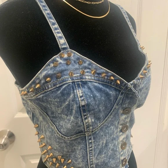 Rhinestone, jean crop top - Picture 5 of 9
